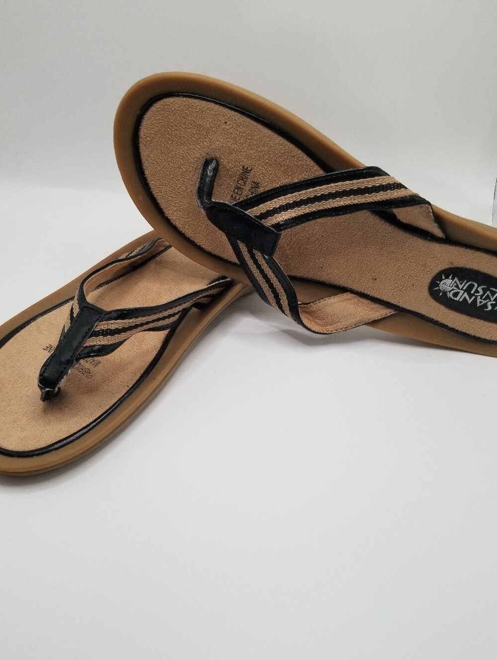Sand N Sun Flip Flop Sandals Black Tan Size 10